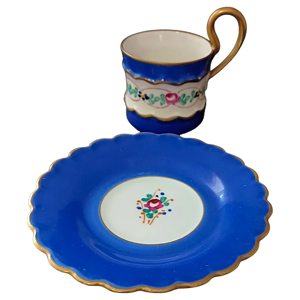 Imperial Demitasse Cup Sauce Espresso France Gold Gilt Hand‎ Painted Cobalt Blue